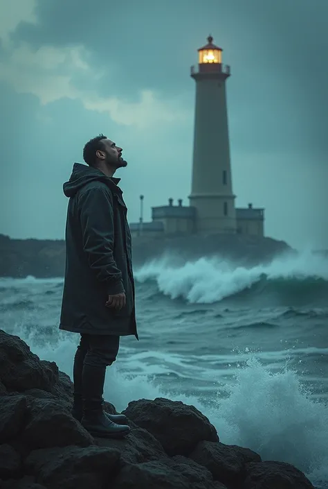 The lighthouse keeper howled looking at the wild and dangerous sea 