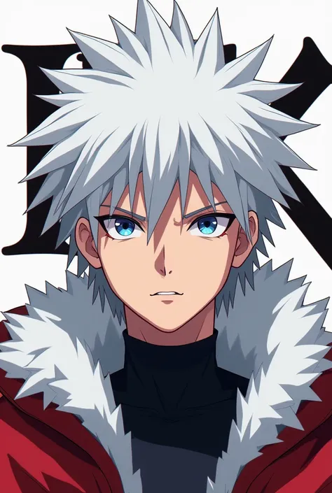 Anime Japan like gojo satoru White hair..with the background saying "IPX"