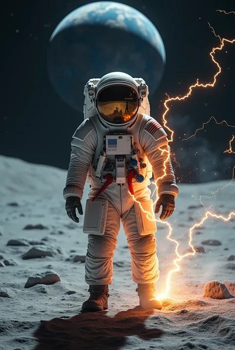 a man being electricuted on the moon