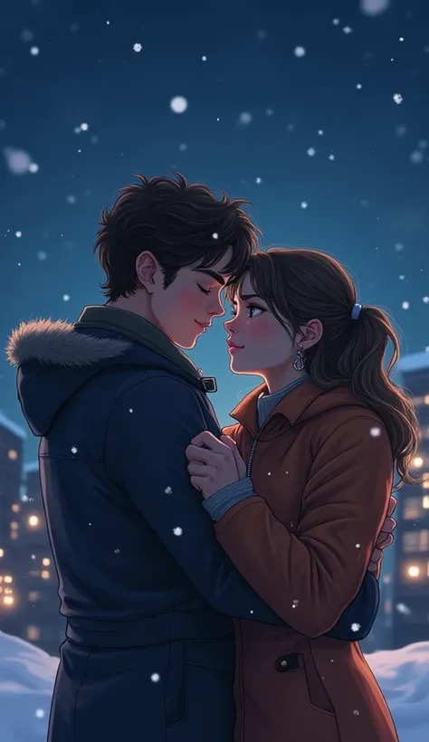  Dylan Sprouse and 、 looking like they havent seen anything、東京の冬の星空の下で、Backwards、 his dark-haired lover Keenan Shipka hugging each other under the winter starry sky in Tokyo 