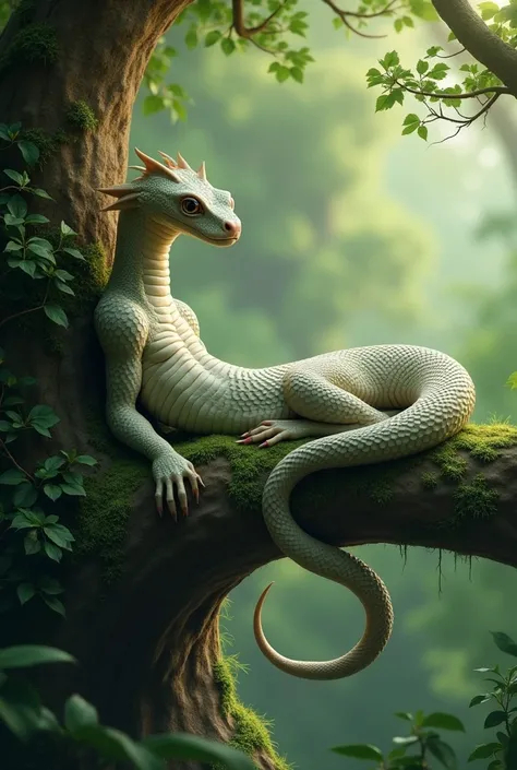 Snake hybird, caring, handsome, protective, lay on tree