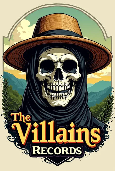 Logo for the music label THE VILLAINS RECORDS
With the faces of skeletons wearing a balaclava mask and anti-gas mask and straw hat that represents Santa Cruz Bolivia