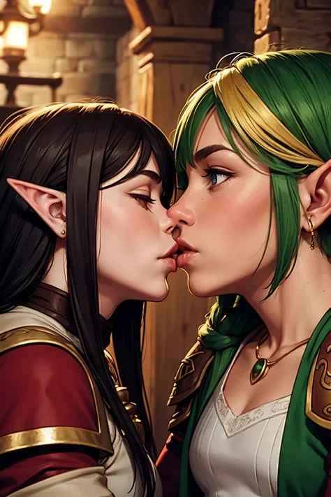 Lesbian elf kissing dwarf girl