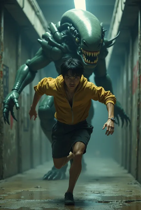 josuiji shinri being chased by xenomorph