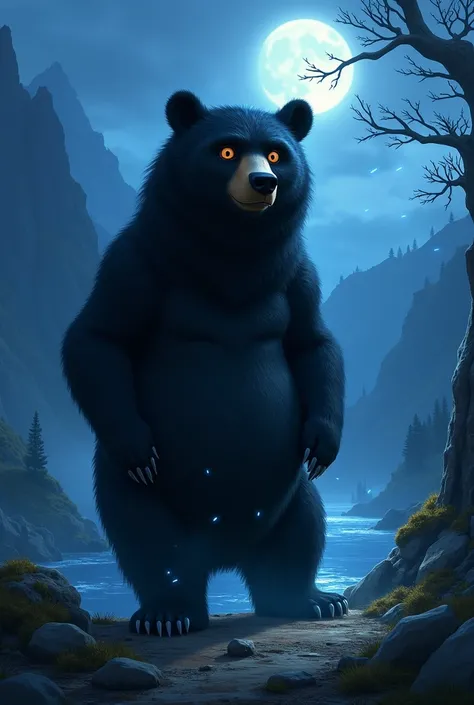 Generate a background themed after the Disney movie Brave and featuring her mother Black Bear