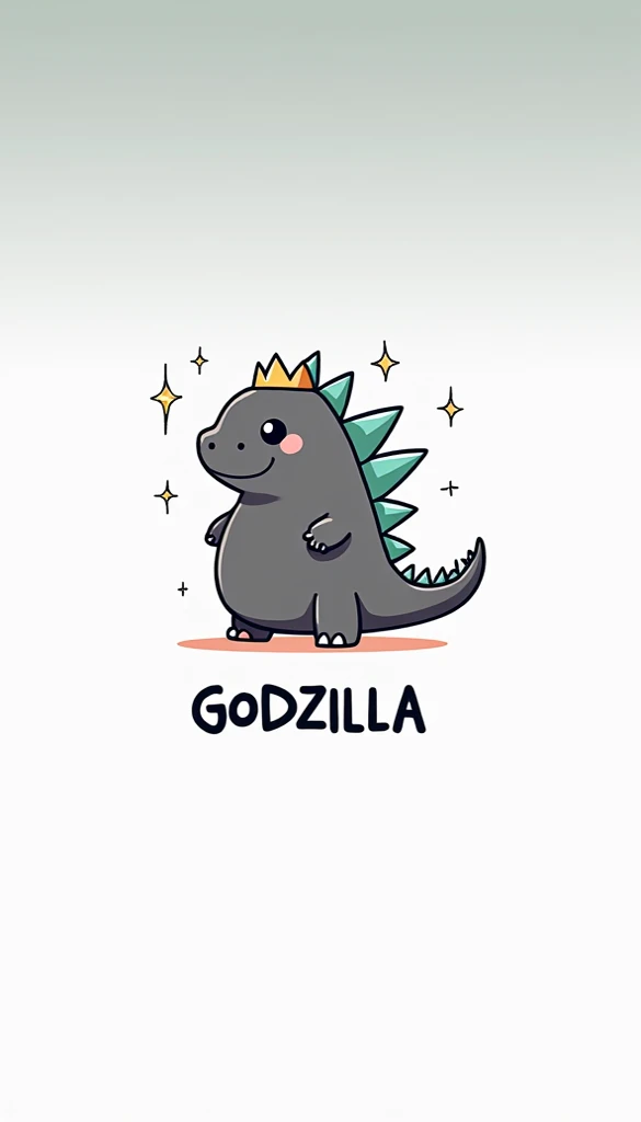 A stylized, cartoon depiction of Godzilla.  The Godzilla figure is centrally located within the image. The creature is presented in a friendly, cute style, with a rounded, chubby body. It features a crown on its head.  Its expression is neutral and somewha...