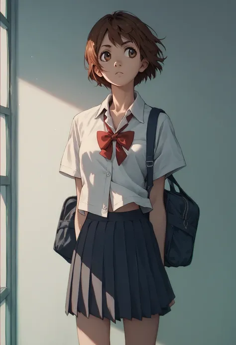 ManamiKinjuo, short hair, brown hair, brown eyes,
 School uniform, 