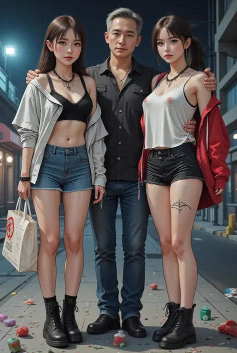 nsfw, low ambient light, flash, super detailed, photorealistic, 2girl, (beautiful girl, street prostitute, illegal), full body, korean girl,
(high resolution, masterpiece, highest quality:1.4), realistic, photo, amazing detail, 8k, high resolution, amazing...