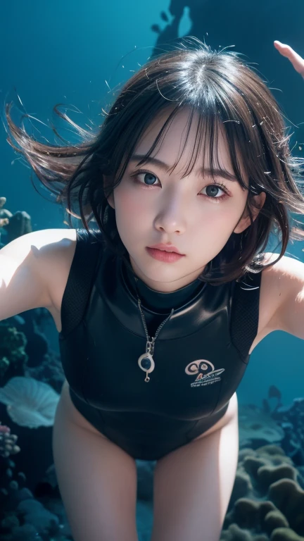 ( masterpiece,  top quality,  super detailed,  best shadow ), ( beautiful delicate face :1.3),( solo ), ([_Friendly:0.8), High Contrast ,  Ultra High Resolution ,( 1 Girl under the deep sea :1.6),(潛水並撫摸鯨魚:1.3),whole body,  wetsuit,refract soft from above,l...