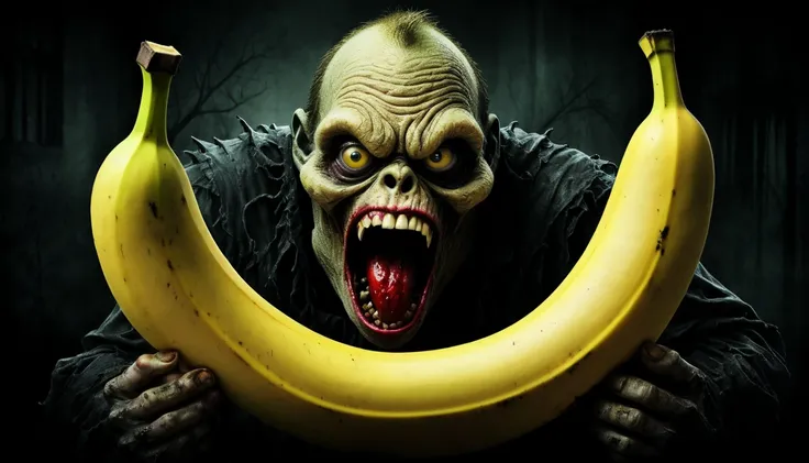 scary horror movie poster, monster banana