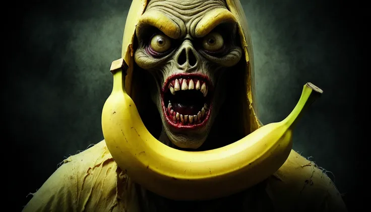 scary horror movie poster, monster banana