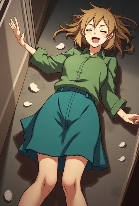 score_9, score_8_up, score_7_up, score_6_up, score_5_up, score_4_up, source_anime, solo focus, office girl, eyes closed, drunk, drunk girl, mouth open, drolling, passed out, (fall asleep), top-down bottom-up, ((inside trash bin)), disheveled clothes, skirt...