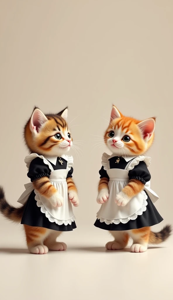  high definition , masterpiece, Little and cute kitten wearing maid clothes、２Picture of a cute little kitten standing on its legs 