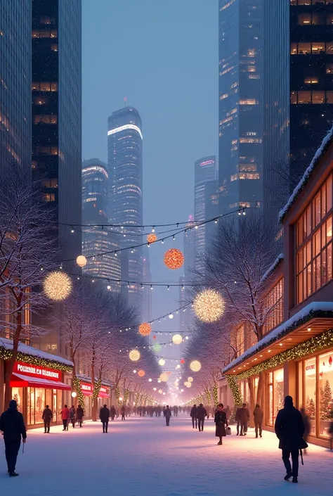 Background of a modern Christmas city from afar