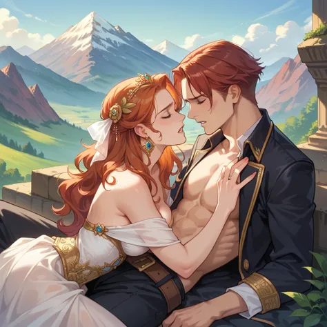 Mountains, Baroque beauty, redhead, having sex with a big black Dragon, score_9, score_8_up, score_7_up, source_anime, BREAK