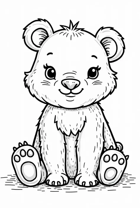 Create a high-quality, black-and-white line art illustration suitable for a rens coloring book. The drawing should be detailed but not overly complex, ensuring a balance between simplicity and creativity for ren to color. Focus on [bear]. Ensure the design...