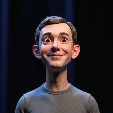 a close up of a person with a fake face on a stage, 3 d demo reel avatar, upper body avatar, fully body portrait, upper body 2d game avatar, animatronic mark zuckerberg, realistic cloth puppet, 3 d character, 3d character, corporate holograms, design your ...