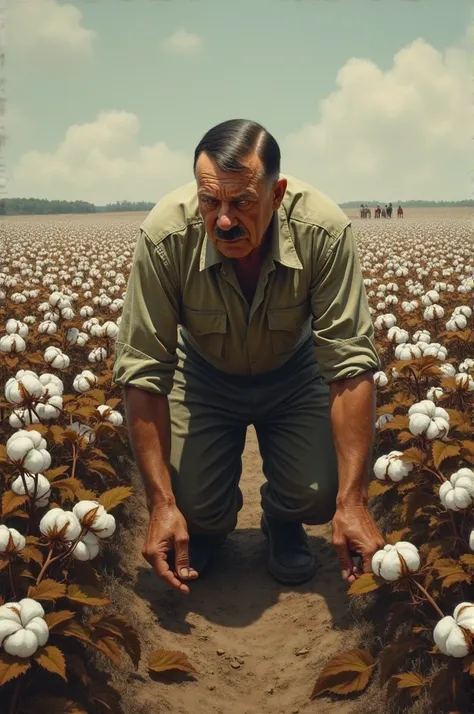 Hitler picking cotton in a field