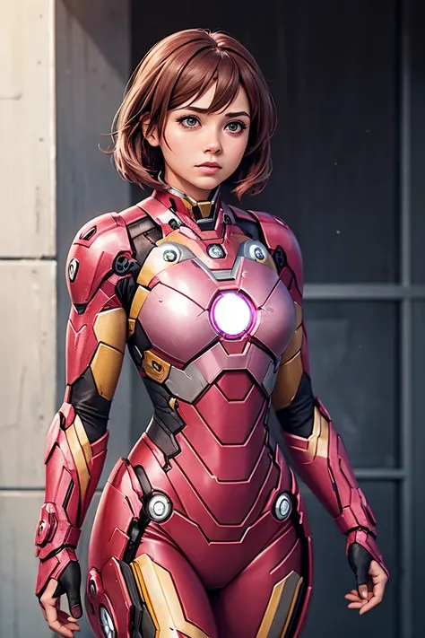 A female version of Ironman in grey and pink