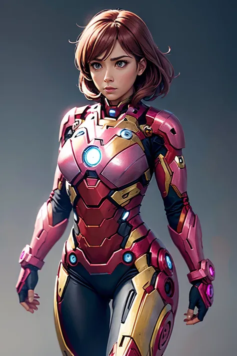 A female version of Ironman in grey and pink