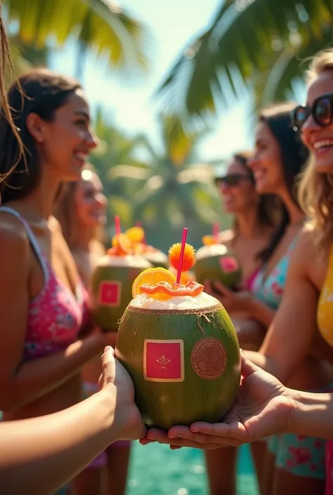  Upon arrival , greet the influencers with a refreshing drink that can include the Fisnesse flag or branded coconuts 