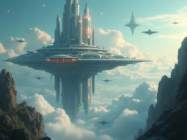 Create futuristic Give me a background image that combines science, history, the ocean, animals, and time travel.hyperealist works of art, Imagine a floating city in the sky, with complex architectural structures and advanced technology. Paint this futuris...