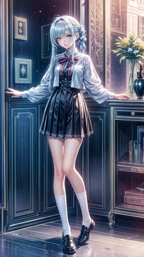  top quality,  masterpiece  , high definition , original ,extremely 詳細ed wallpaper,  PERFECT LIGHTING ,extremely 詳細ed CG, standing,
bb制服, thigh-length socks ,