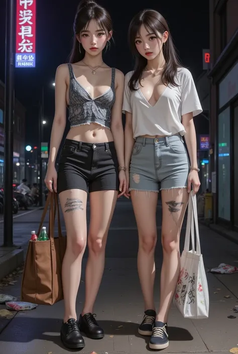 nsfw, low ambient light, flash, super detailed, photorealistic, 2girl, (beautiful girl, street prostitute, illegal), full body, korean girl,
(high resolution, masterpiece, highest quality:1.4), realistic, photo, amazing detail, 8k, high resolution, amazing...