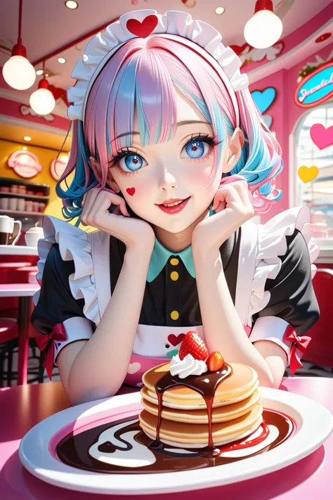  Brightly Coloured Artwork , Santa Maid Cafe , Moe Moe Kyun 💕, Blake Fluffy Pancakes,  A charming maid with a heart drawn in strawberry sauce , Take a break with coffee,  Charming Santa Stares At You, Coffee served with gentle hands