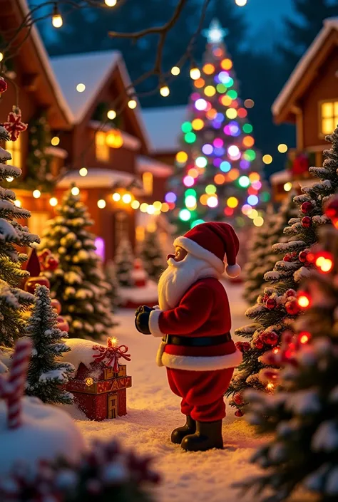 Santa claus village, xmas, Christmas decorations, colorful, light bulbs of colors, cinematic 