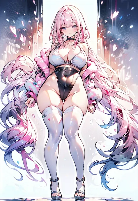 Pink セーラーleotard　pink hair very long hair,  Big Breasts ,  plump thighs 　Shoulder bag　 high heels