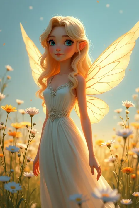 kindly make the same characters as you created in previous images
Prompt: 
fairy: A kind, glowing fairy with silver wings standing in a field of flowers. The fairy is delicate and she must look 22 years old and look mature by face and figure , with an ethe...