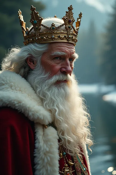 Santa clause face as a king with some watering background 