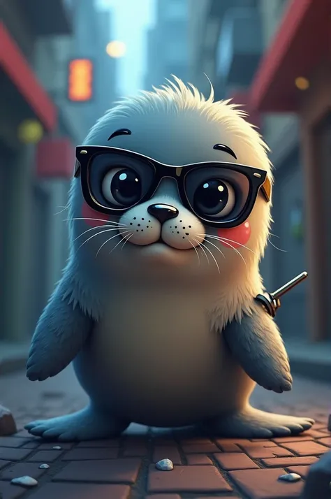 cute seal being undercover spy agent wearing sunglasses