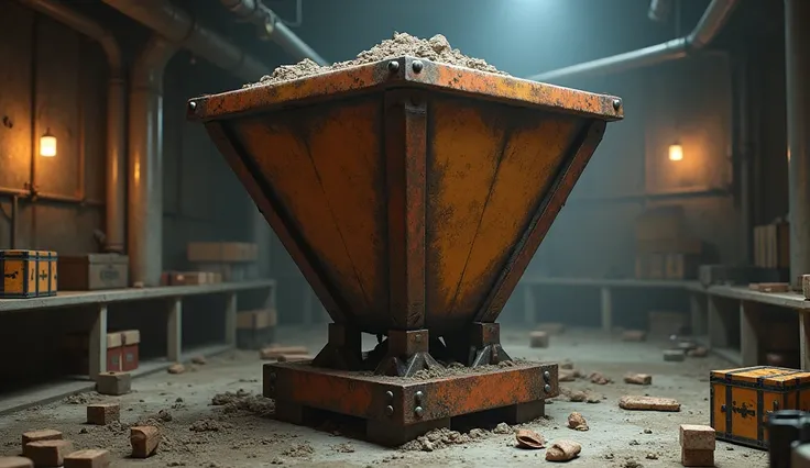 Here’s a detailed prompt for your image generator:

"A Minecraft Hopper reimagined in real life, depicted as a large, industrial, metallic container with a funnel-shaped top that tapers into a wide, open mouth. The hopper is made of rusted steel, with bolt...