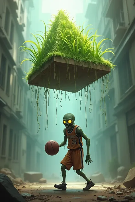 Make a triangular air plant blowing over a zombie basketball player from the game Plants vs. Zombies 