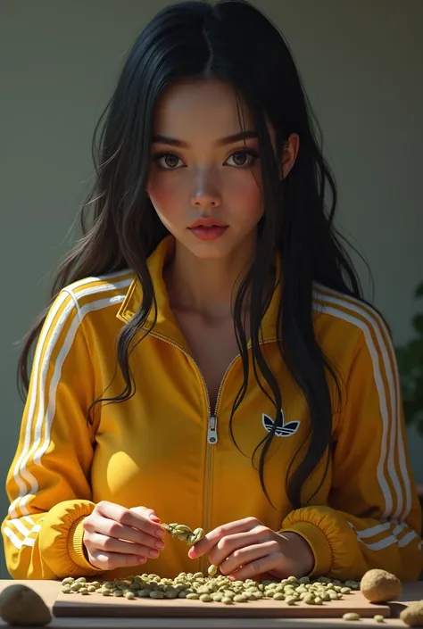 девушка в костюме адидас , girl in an adidas suit gnaws on seeds 