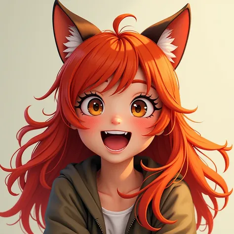 Redhead Girl , Cat ears, smile,  Cowboy Camera Angle, 