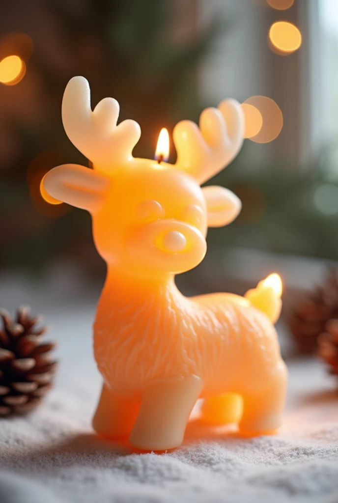 Product image, A Christmas candle, Reindeer shaped candle, Lighted candles, (simple background, White background color)