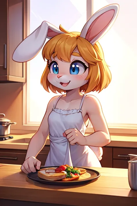 Female furry sara rabbit with Kitchens dinning breakfast dress tiny toons adventure style 