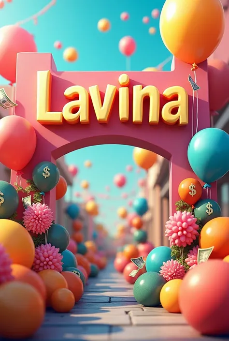 Sign that says Lavinia next to money and balloons