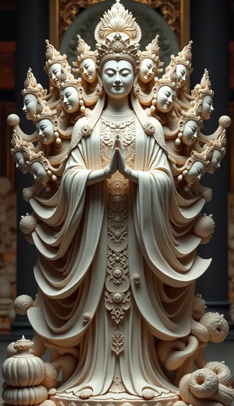 ((Highest quality)), ((masterpiece)), (detailed), Buddha Statue, Standing Statue of Eleven-Headed Kannon Bodhisattva