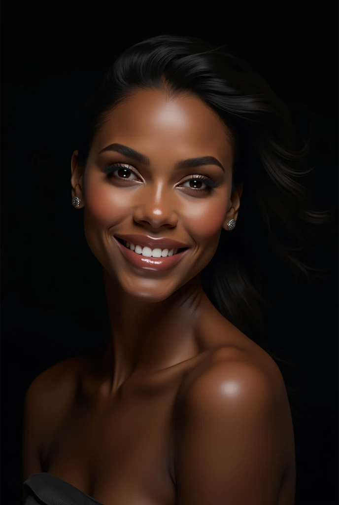 Generate a realistic image of Kim porter on black background beautiful and very realistic with the title at the top "KIM PORTER: LOST WORDS, LASTING LEGACY 