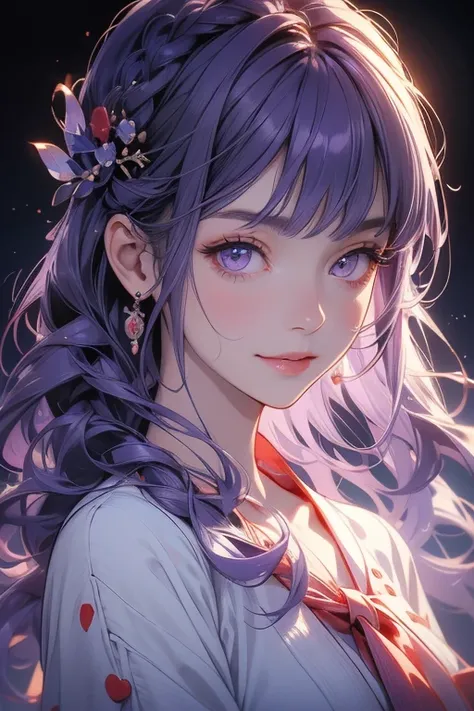 1 person,  short bang ,      braiding     ,  wide sleeve ,      hair accessories ,Obi says, (     purple hair:1.2),      very long hair  ,           straight hair  ,  audience,     High Resolution Background , ( realistic :1.2),           beautiful eyes   ...