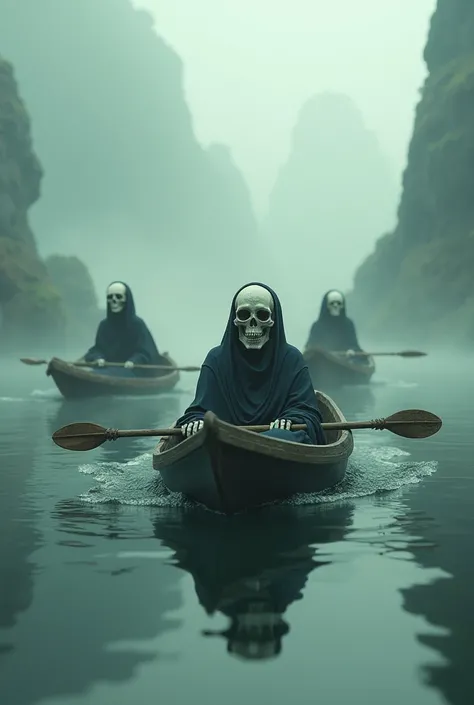 Create three skulls by riding boats