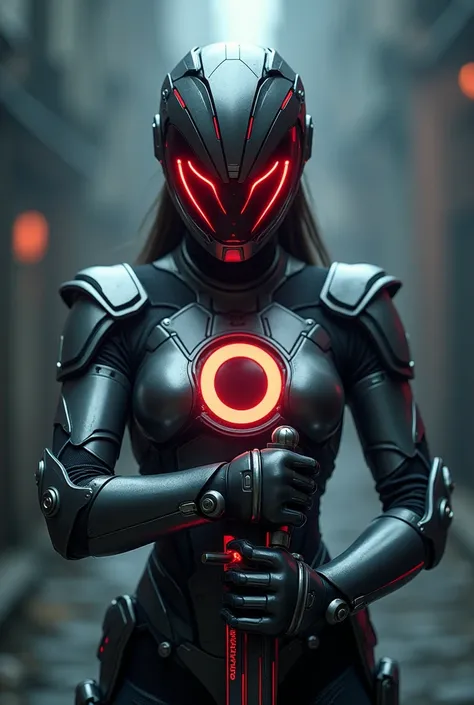 **Prompt para imagem:**  

 Create the image of a warrior in a terrifying Power Ranger suit ,  inspired by the concept of the number 0 .  Womens costume has a design futuristic and elegant ,  with dark gray colors and silver metallic details ,  creating a ...