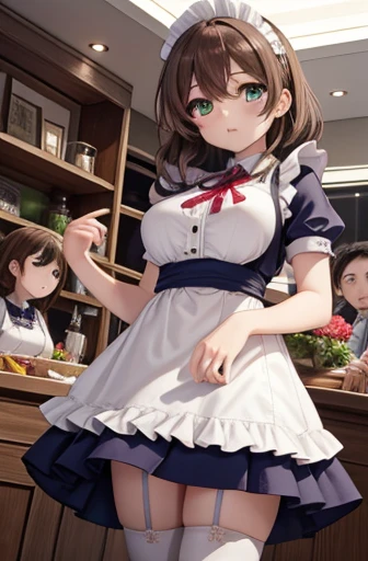 Nozomi Tojo, Kitojo ,  green eyes,  brown hair , short frizzy hair ,  Big Breasts ,   masterpiece  ,  top quality,  high definition ,  beautiful detailed eyes in atata,  extremely detailed face,  good lighting ,  CG in detail,  messy hair standing in the w...