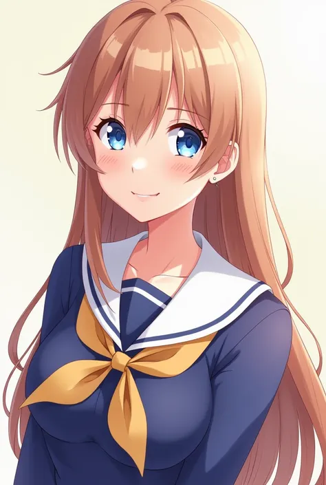  1 girl in uniform,  long hair, chest,  look,  blue eyes,  smiles, chest囲図,  anime style, 