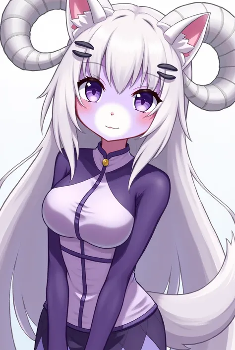 anime art, furry, Kirin species, Anthropomorphic, Violet Eyes, purple face, White nose, White chin, Purple Body, White Hair, 2 white horns, femboy, Tengen Uzui Outfit, masterpiece, 4k, best quality, anime art