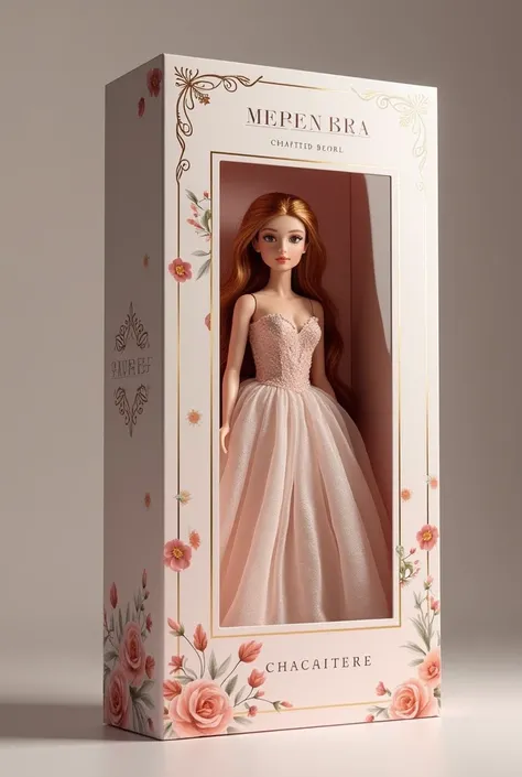 (best quality, 4k, 8k, high resolution, masterpiece: 1.2), ultra detailed, (realistic, photorealistic, photorealistic: 1.37), professional photography.A highly detailed and realistic doll box design. The box is sleek, modern, and premium, with a transparen...